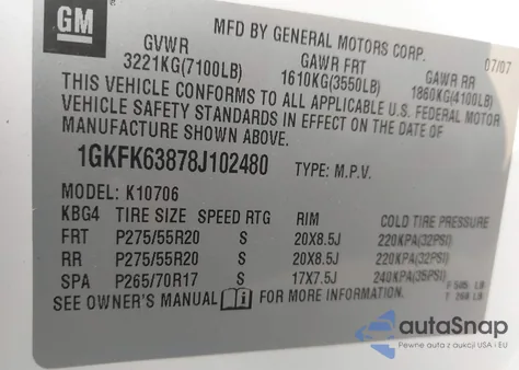 2008 GMC Yukon Denali z USA, uszkodzony, nr VIN 1GKFK63878J102480